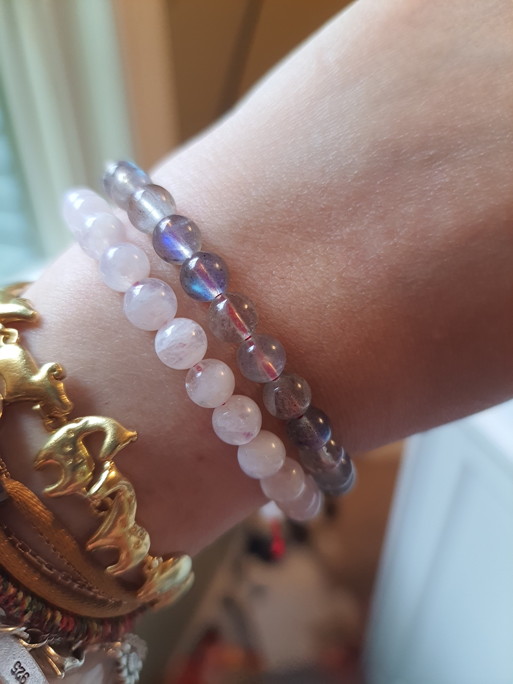 Natural Indian Moonstone or Labradorite Beads Red String Bracelet